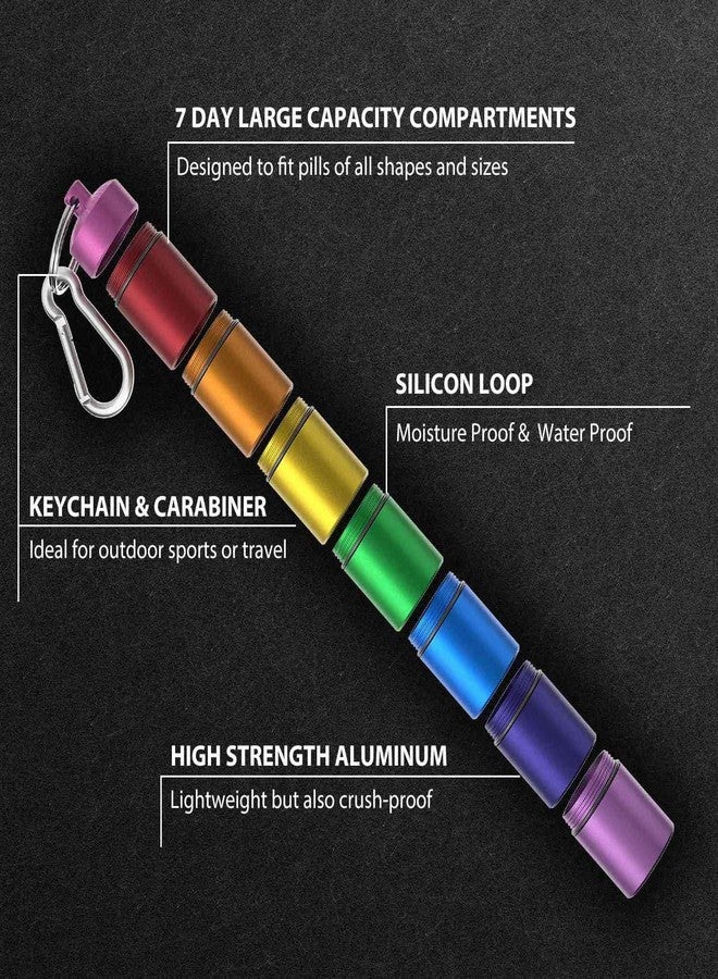 DOKMOE Aluminium Pill Box Organizer, Weekly Pill Organizer Pill Holder 7 Day Week Small Pill Container, Portable Medication Holder, Waterproof Pill Case with Keychain for Outdoor, Travel, Camping - Image 4